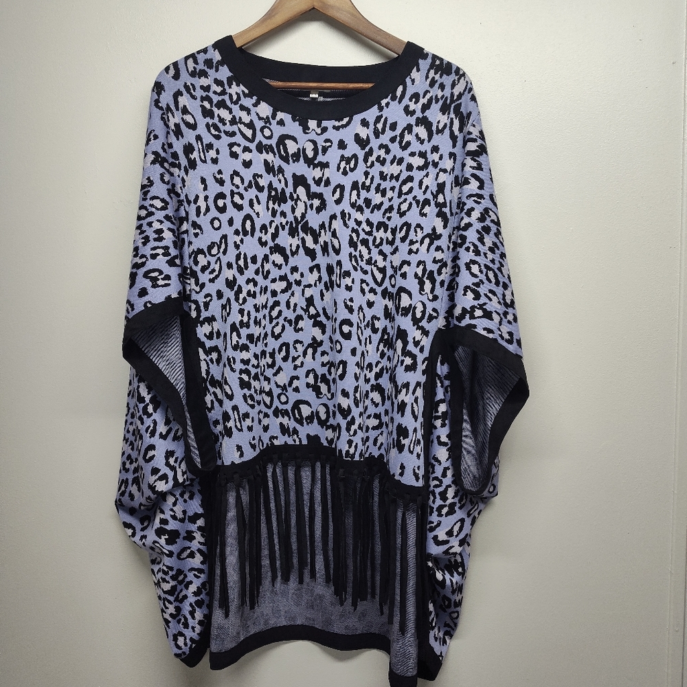 Tyler Boe Black and White Leopard Print Poncho